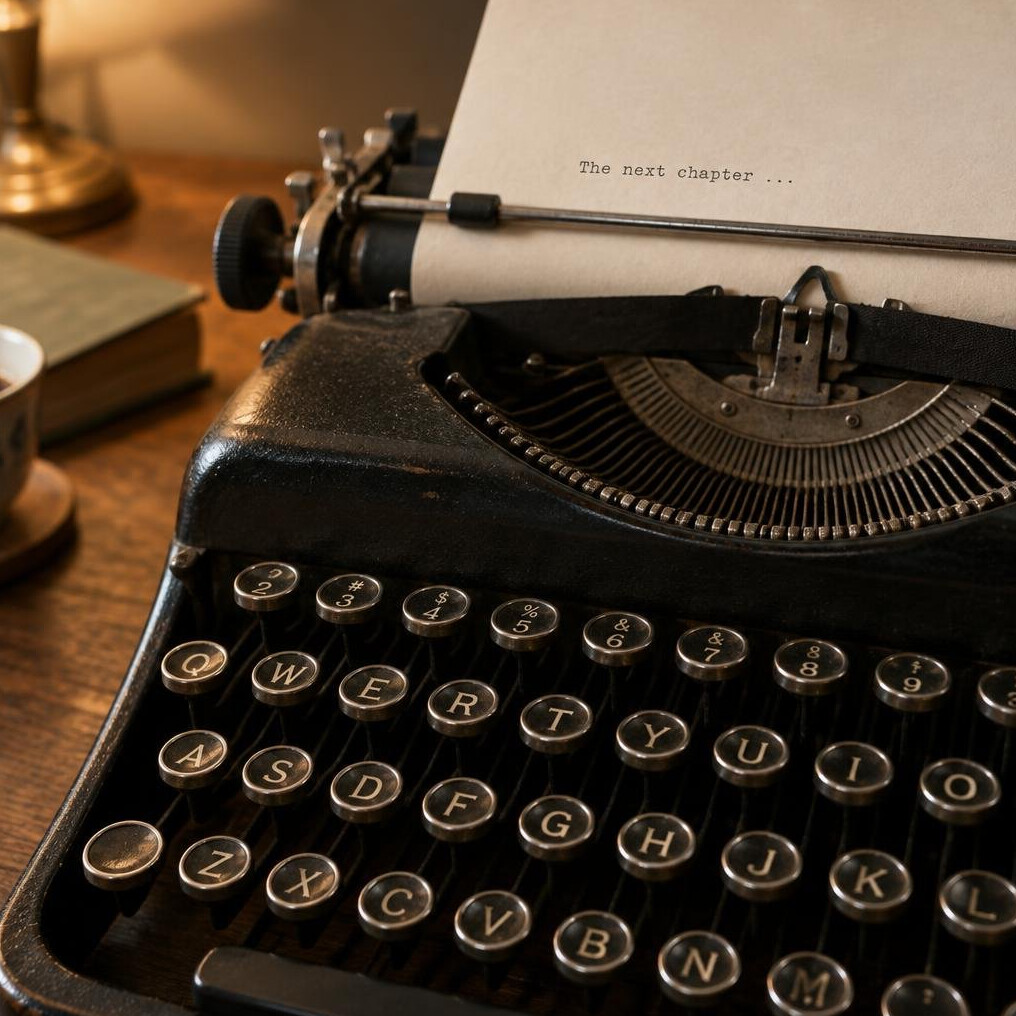 Close-up of an old typewriter with its keys and paper
